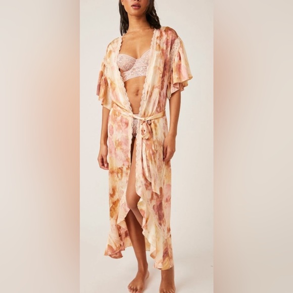 NWOT Free People Intimately Moonbeams Floral Lace Trim Sweet Combo Robe. - Picture 5 of 17